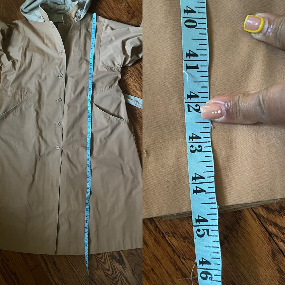 London Fog Taupe Trench Coat Hooded Belted Zip-Out Liner M/L Vintage Outerwear - Picture 13 of 17